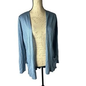 Eileen Fisher Blue Cardigan Size M Blended Fabric Knit‎ Open Front Super Soft
